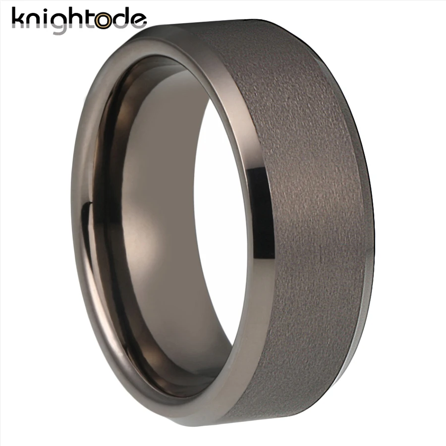 

8mm Gunmetal Tungsten Carbide Wedding Band Engagement Rings Men Women Couples Jewelry Beveled Polished Flat Matte Finish