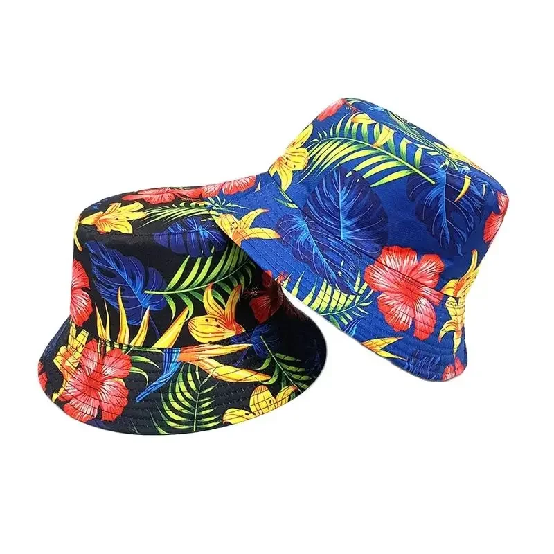 Four Seasons Polyester Cartoon Flower Print Bucket Hat Fisherman Hat Outdoor Travel Sun Cap for Men and Women