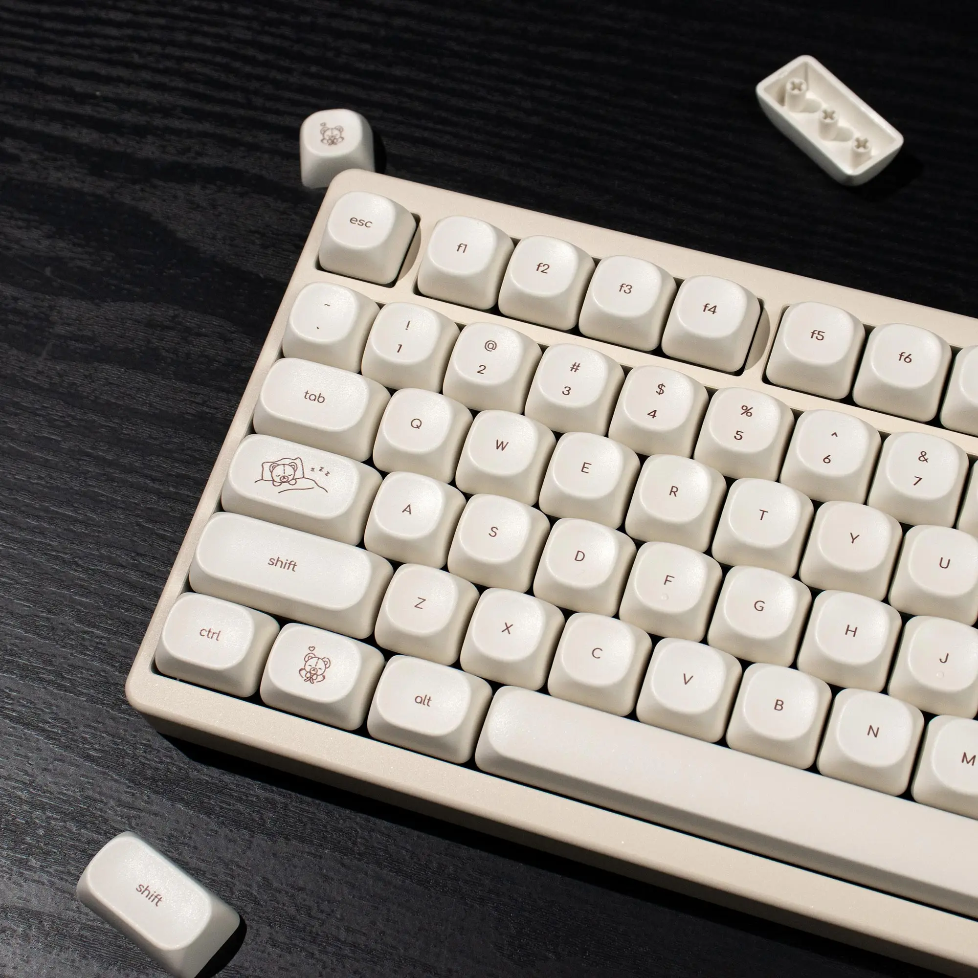 Cute Bear Keycap PBT Sublimation MOA Profile Round Ball Cap Simple Milky White Small Font Mechanical Keyboard Keycaps 125 Keys