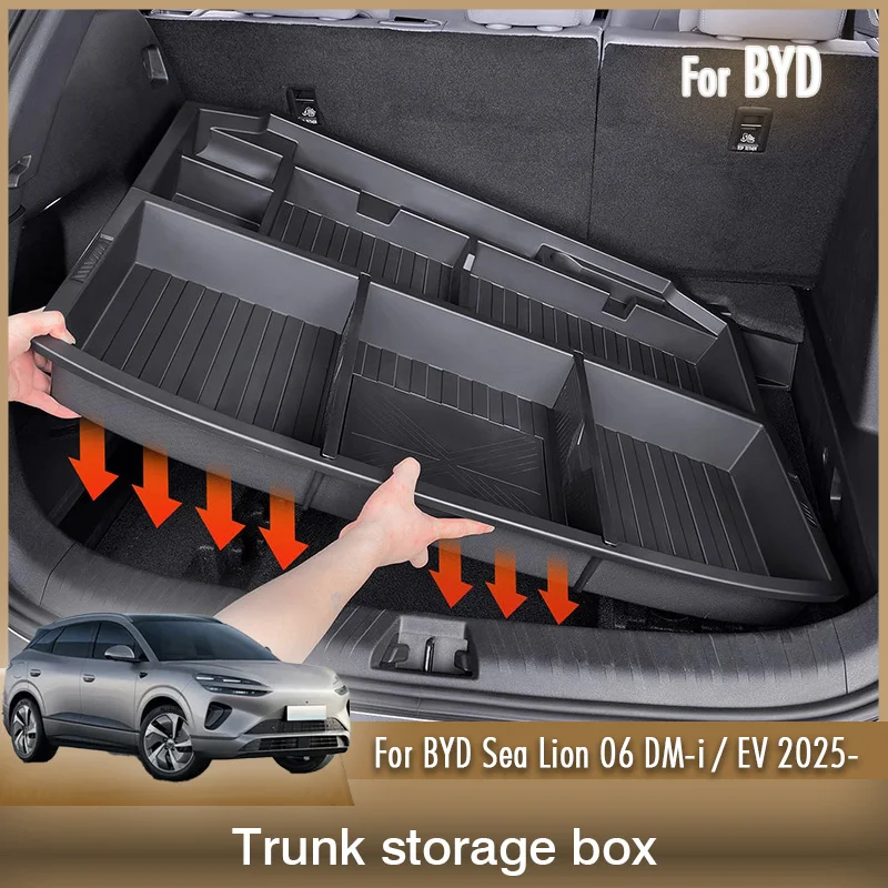 

Для BYD Sealion Sea Lion 06 DM-i EV 2025 органайзер для багажника водонепроницаемый нижний напольный ящик для хранения багажника аксессуары