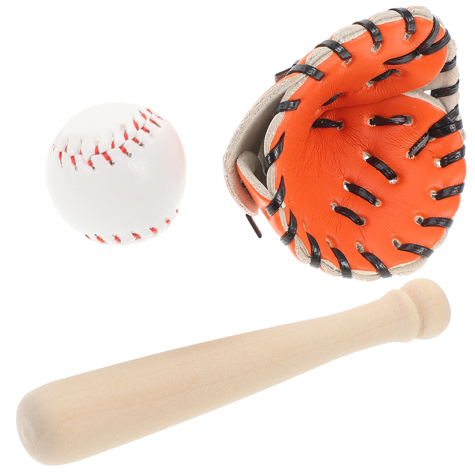 

1 set Mini Baseball Kit Outdoor Indoor Toys Accessories PU Wood Sports Miniatures Sports Miniatures Decorations