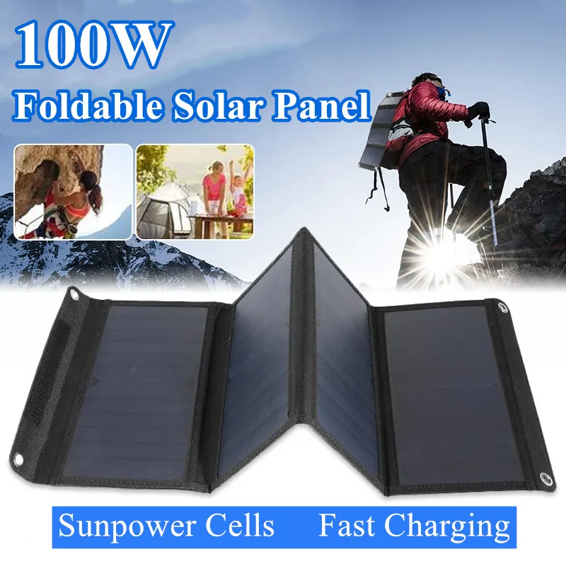 

100W Foldable Solar Panel Fast Charge Sunpower Cells Solar Panel USB Type-C Charger Outdoor Mobile Power Battery Charger