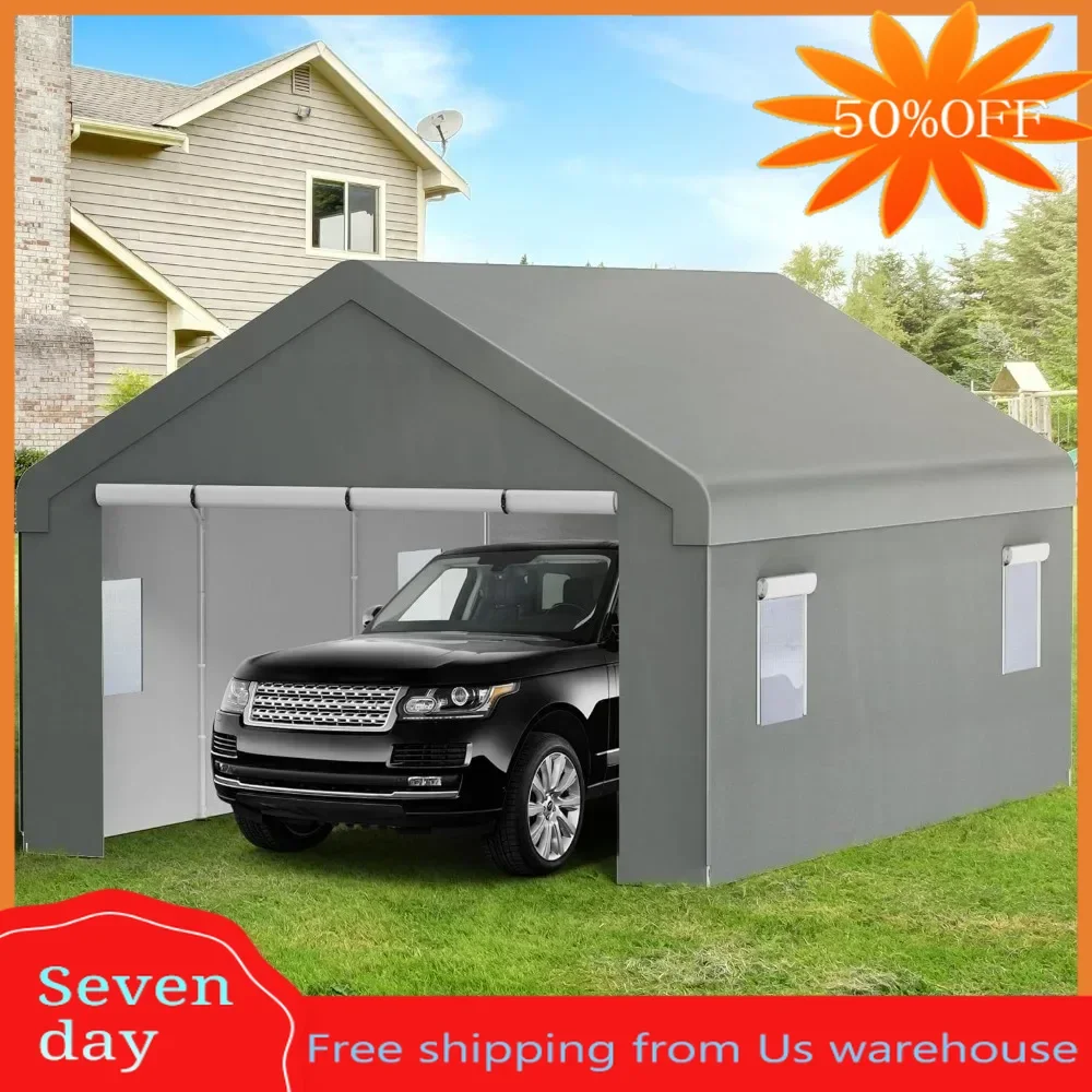 

Car Campaign Tent Removable Sidewalls & Doors for Cars Awning Boats Carport Waterproof Oxford Cloth Outdoor 13x20ft Carport Home