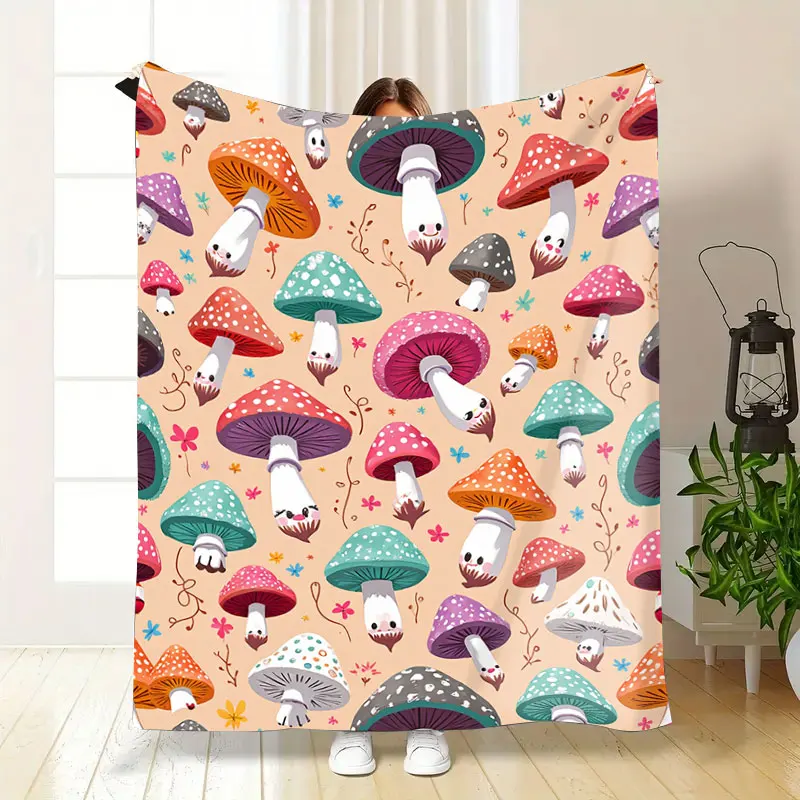 1 PC Flannel ผ้าห่มเห็ดน่ารักพิมพ์ขนแกะผ้าห่มสําหรับ COZY Home Decor