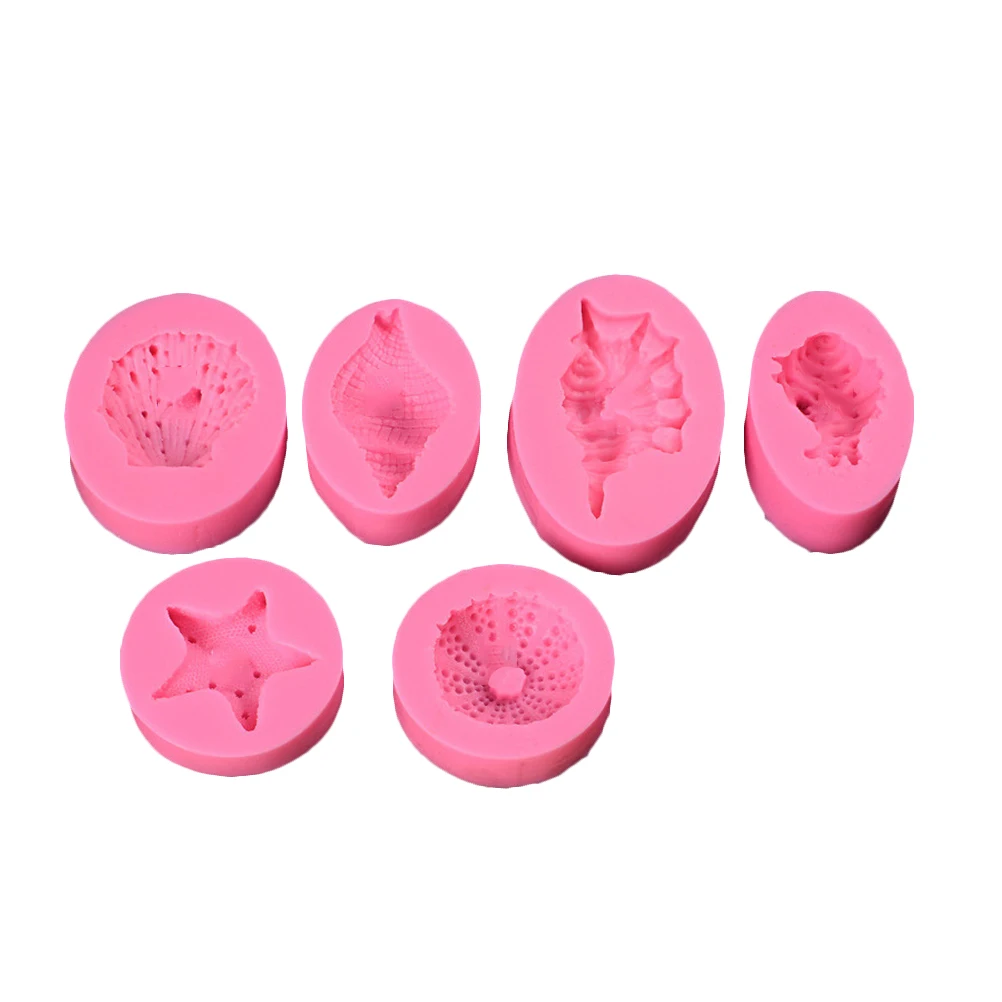 

6pcs Ocean Series Pearl Shell Silicone Cake Mold Set Children Friends Food Grade 6 Piece Biscuit Tool Pink Baking Pan