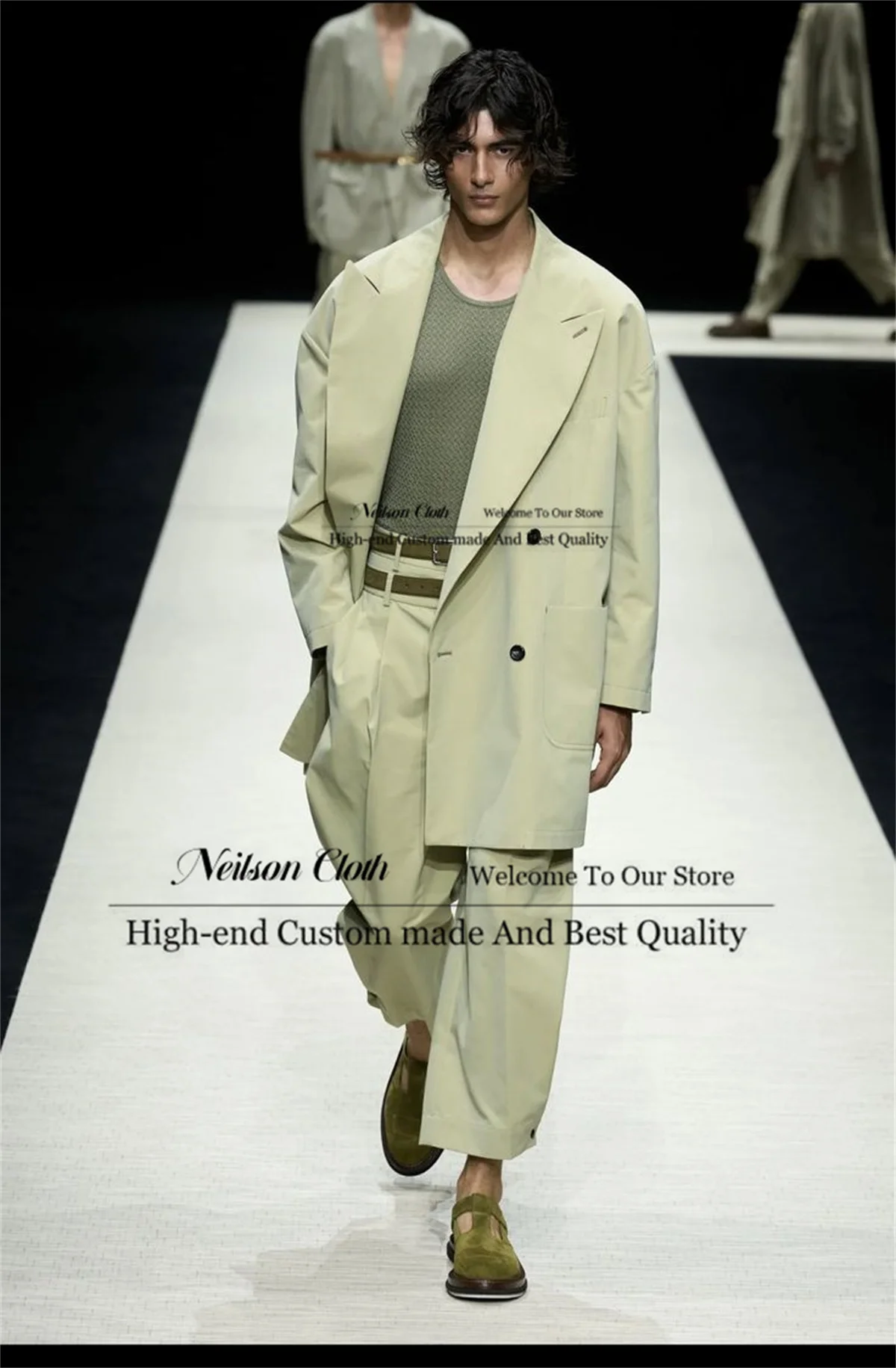 

Fashion Double Breasted Men Suits 2 Pieces Jacket Pants Sets Groom Wedding Tuxedos Customized Peaked Lapel Loose Terno Masculino