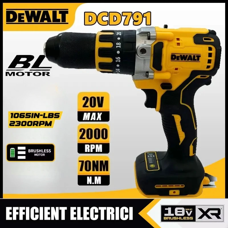 

Аккумуляторная дрель-шуруповерт DEWALT DCD791 с бесщеточным двигателем, многофункциональный электроинструмент 18В-20В