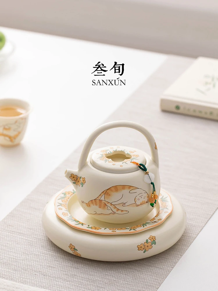 

San Xun Ceramic Teapot Large Capacity Home Use Tea Pot Tea Set Filter Handmade Dehua County Soft Cute Chinese Style