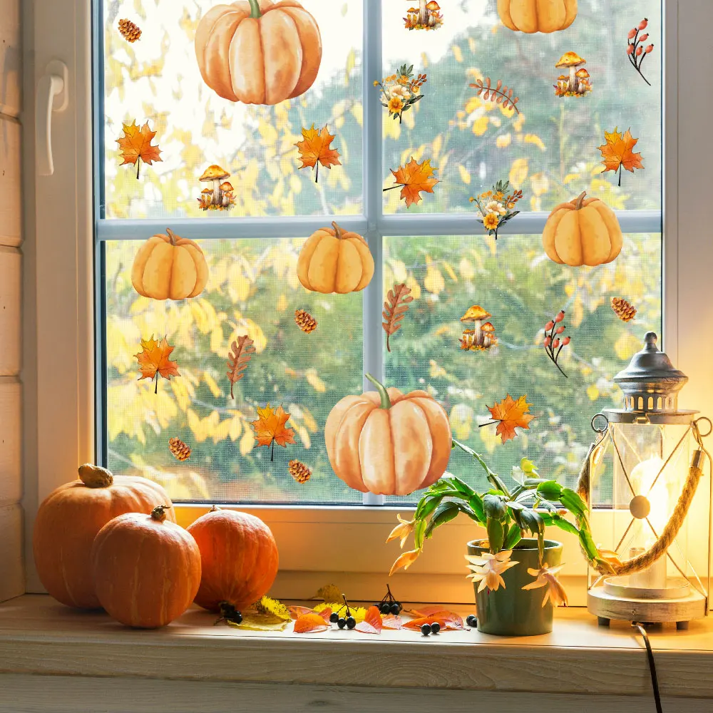 Halloween 3d pumpkin window sticker home decoration self adhesive autumn leaves wall art decal