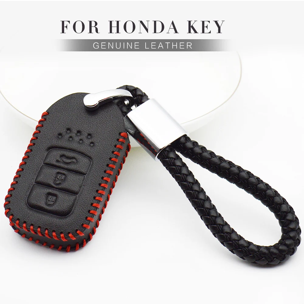 Leather Car Key Case Cover For Honda Civic 4d 5d Jazz Crv Fit XRV City Accord Freed Spike Pilot hrv Key Ring Holder Accessories