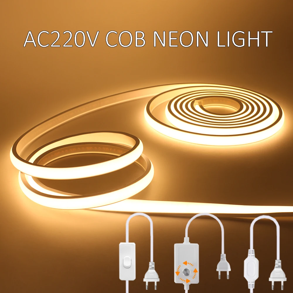 

Dimmable 220V COB Led Strip Neon Light Waterproof for Room High Brightness 288 LEDs/M Flexible Tape for Kitchen Garden Lighting