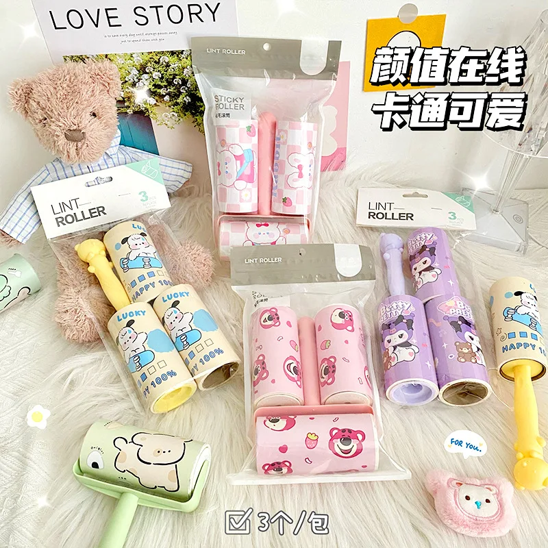 

Sanrio Kuromi Lint Rollers Brushes Set Cute Cartoon Portable Household Pets Hairs Multifunctional Cleaning Brush Holiday Gifts