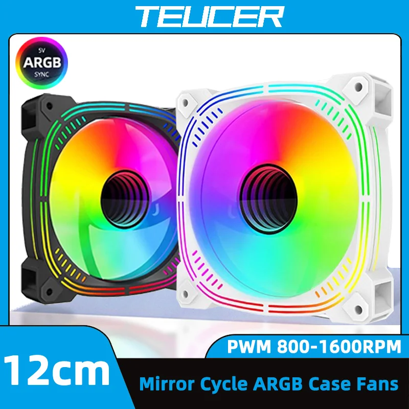 TEUCER Prism12025 II Case Fan 120mm 5V 3Pin ARGB Cyclic Mirror Light Effect 800-1600RPM PWM Fan Tandem Splicing PC Cooling Fans