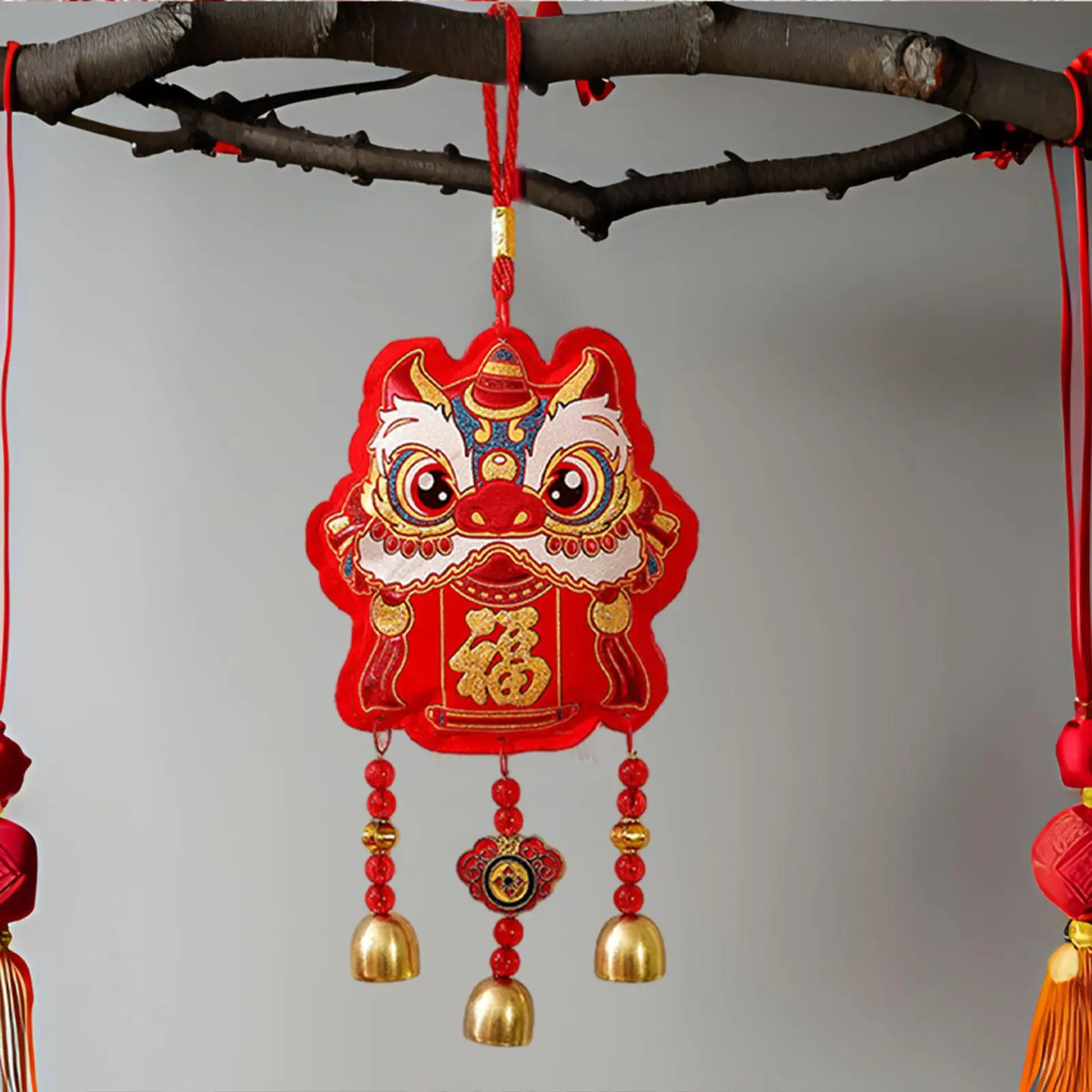 Chinese New Year Hanging Ornament Wind Chime 14inch Long Traditional 2024 Lunar Year for Sofa Walls Decor Lightweight Accessory