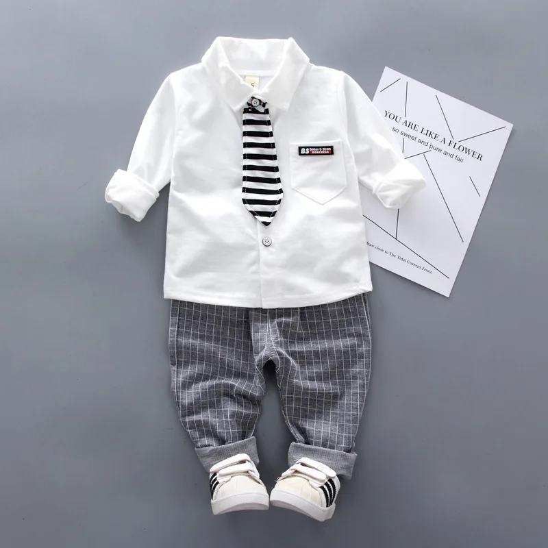 Baby Boys Plaid Gentleman Thinner Clothes Sets Toddler Kids Spring Autumn Tracksuit Suits Children T Shirt Pants Clothing Sets