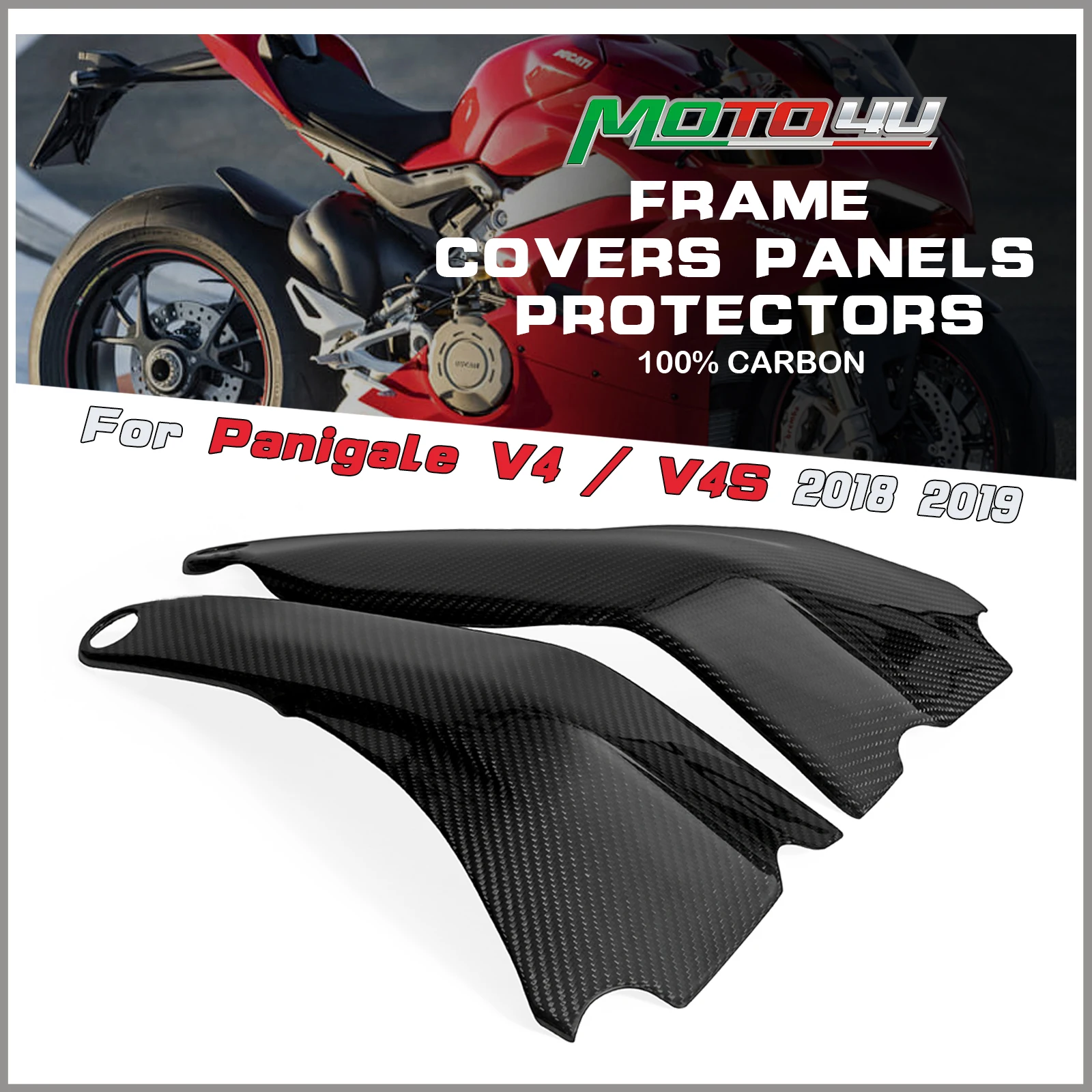 

New Real Carbon Fiber Frame Covers Twill Weave Gloss Motorcycle Accessories For Ducati Panigale V4 / V4S 2018 2019