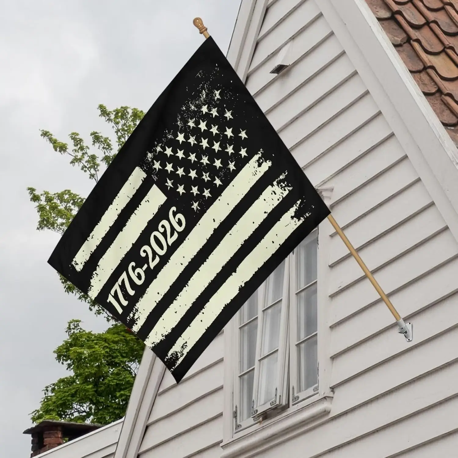 Tupalatus 1776-2026 Distressed Black Flag Garden Flag Size S Tear Resistant Retro Patriotic Flag for History Enthusiasts Yar AAS