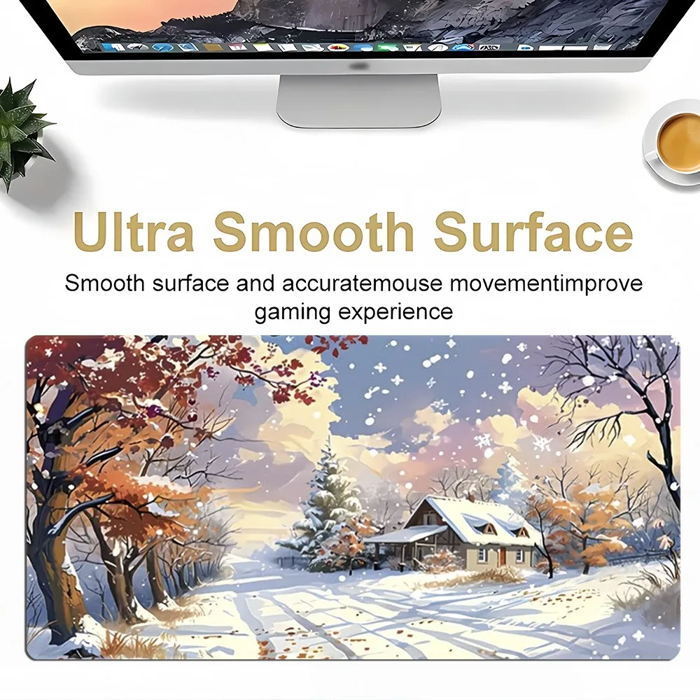 Large winter snow scene themed table mat and mouse pad alfombrilla ratón ordenador playmat one piece tapis souris xxl
