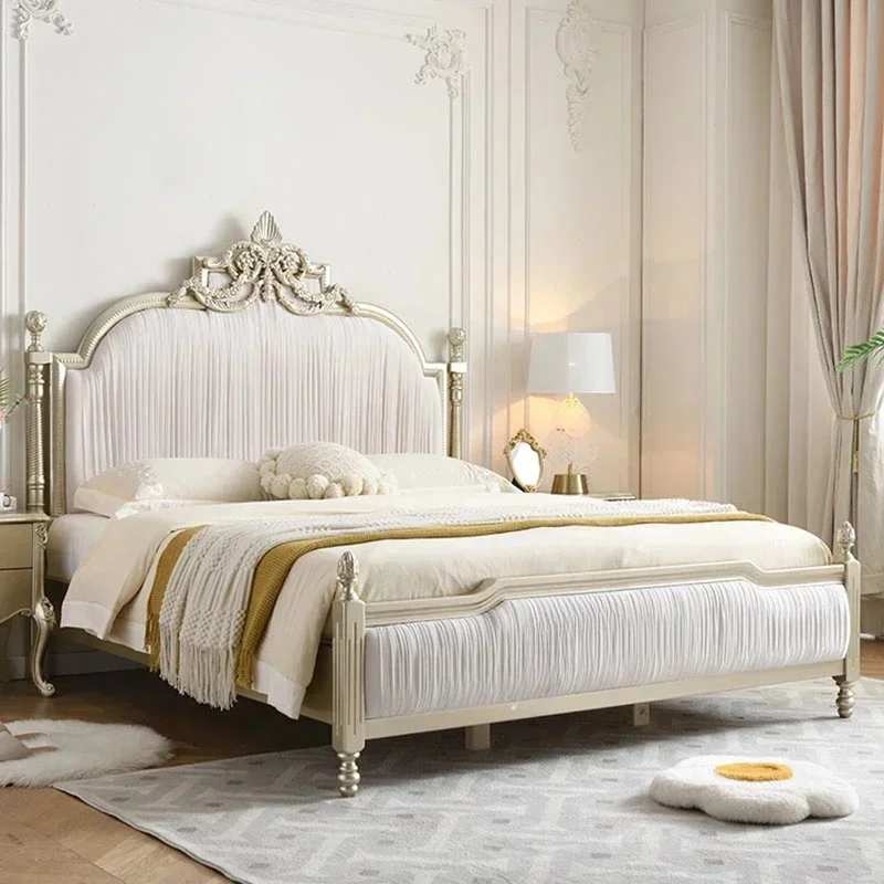 

European Style Luxury White Double Bed Frame for Kids - Modern Full Size High-End Bedroom Furniture