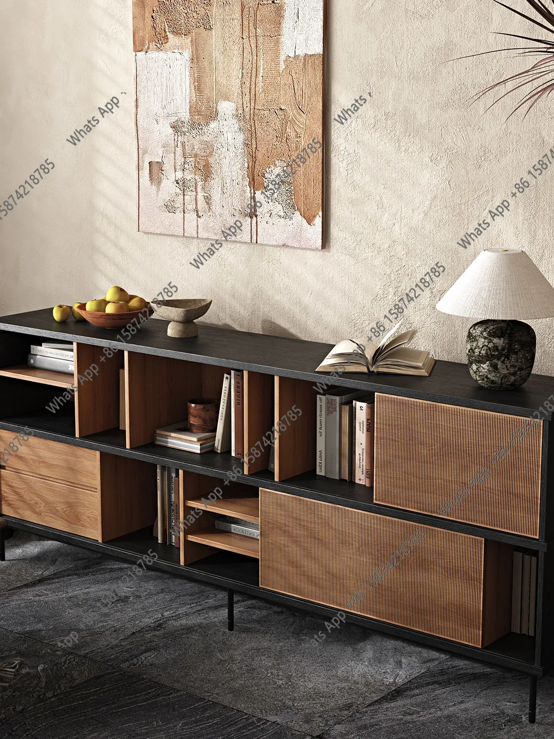 Zx Nordic Expression Furniture Vintage Wabi-sabi Style Teak TV Cabinet Against The Wall Low Bookshelf Storage Sideboard High-end