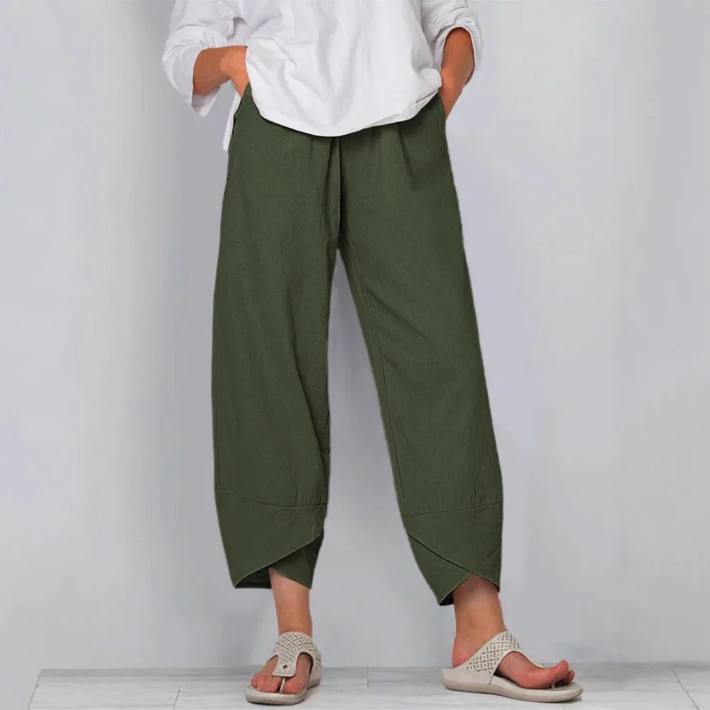 Pant women 2026 casual New Solid color loose straight-leg elastic waist pocket women's pants clothing