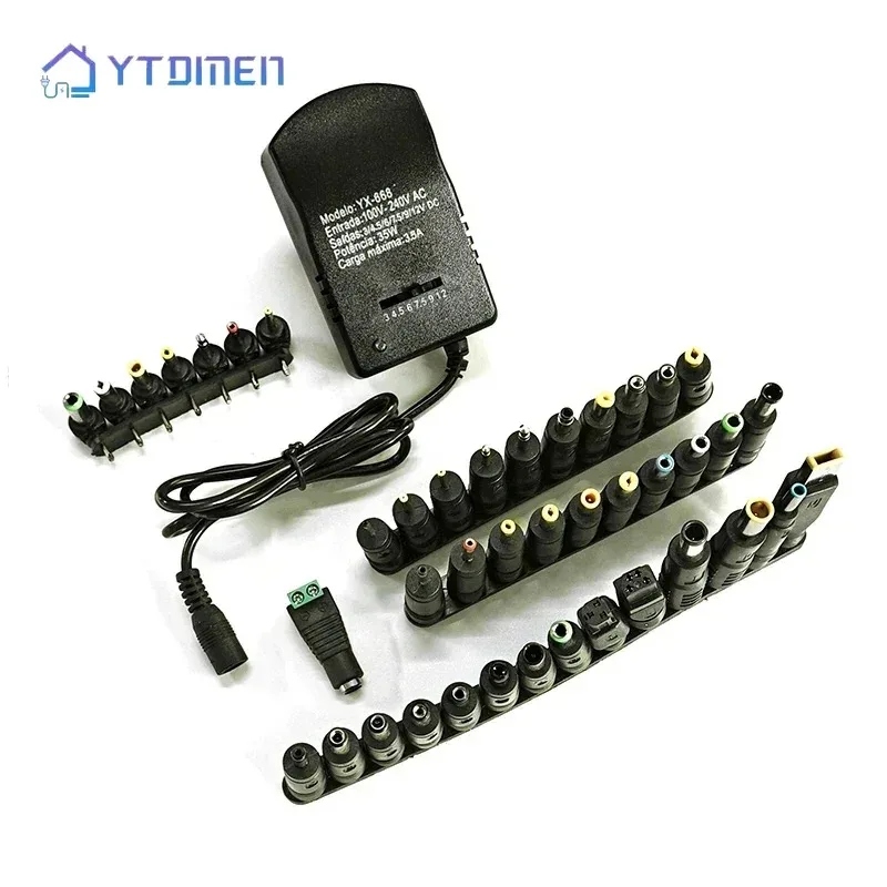 AC Display Screen Adjustable Power Adapter 220V TO 12V 9V 6V 5V 3V 3A 30W Power Supply with 7 PCS 34PCS DC Female Connector Plug