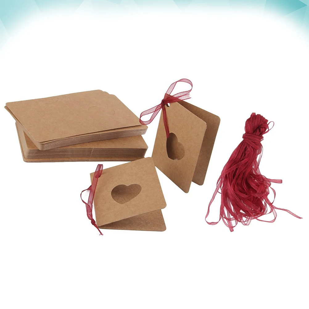 

150 Pcs Heart Shaped Tags Kraft Paper Gift Wrapping Supplies Red Rope Hollow Design Memo Birthday Wedding Decor DIY Labels