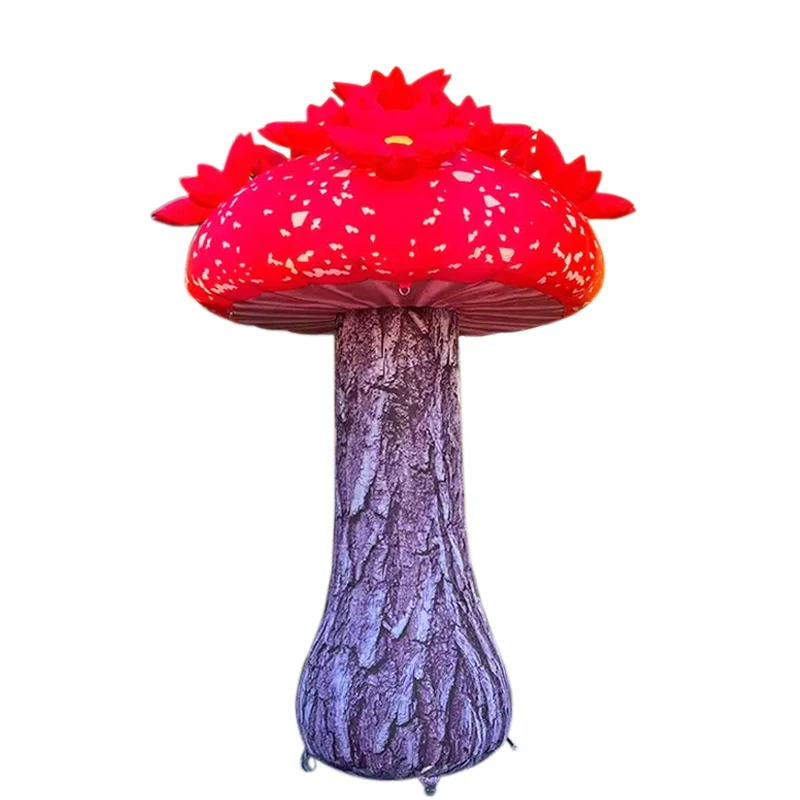 Giant Inflatable Mushroom with Flowers Decorations with Led Lights for Theme Park, Event, Party, Stage Decoration