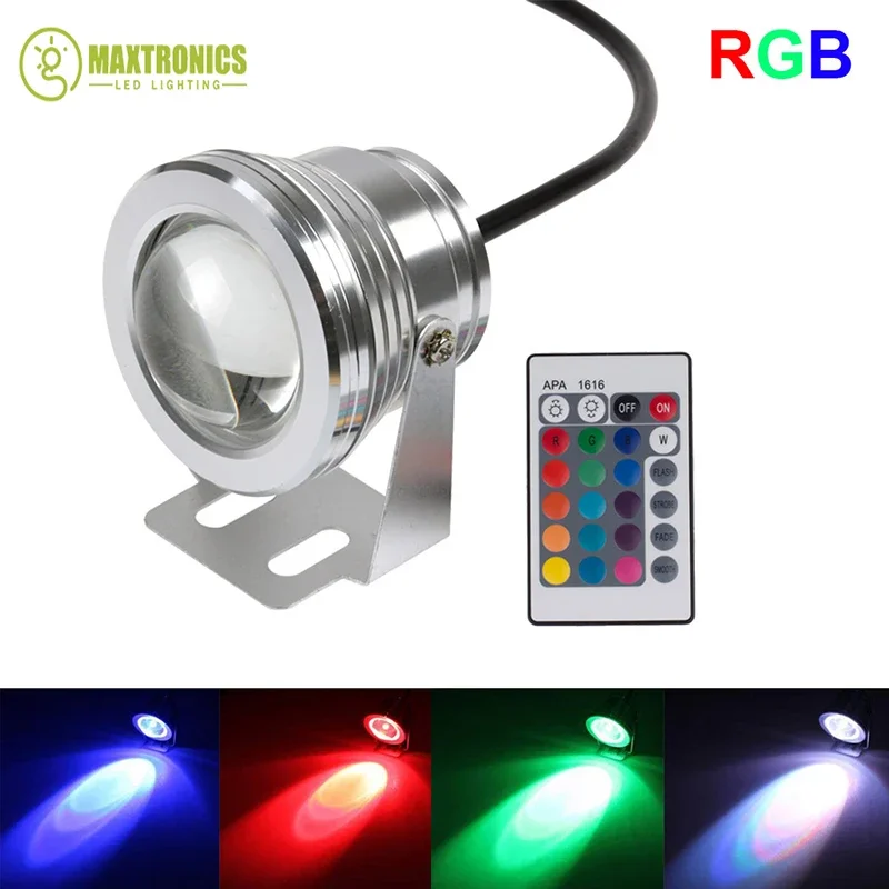 NEW 10W 12V RGB Fountain Pool Lamp LED Underwater Light Waterproof IP68 1000LM 16 Color Change + 24key IR Remote Controller