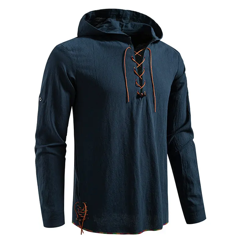 

Men's Long Sleeve Drawstring Hooded T-Shirt Solid Color Casual Streetwear Pullover with Hood Comfort Fit Top Tee Shirts Male