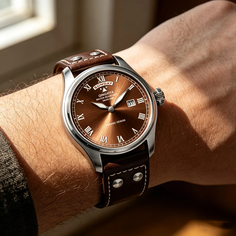 QINGXIYA Modische Casual Herren Quarzuhr Luxus Leder Wasserdichte Sportuhr Militäruhr für Männer Relogio Masculino – Detail 19