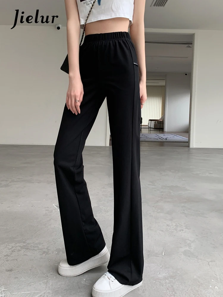 

Jielur Micro Flared Wide Leg Trousers Summer New Fashion High Waist Women's Trousers Black Stretched Slim Casual Pants Female