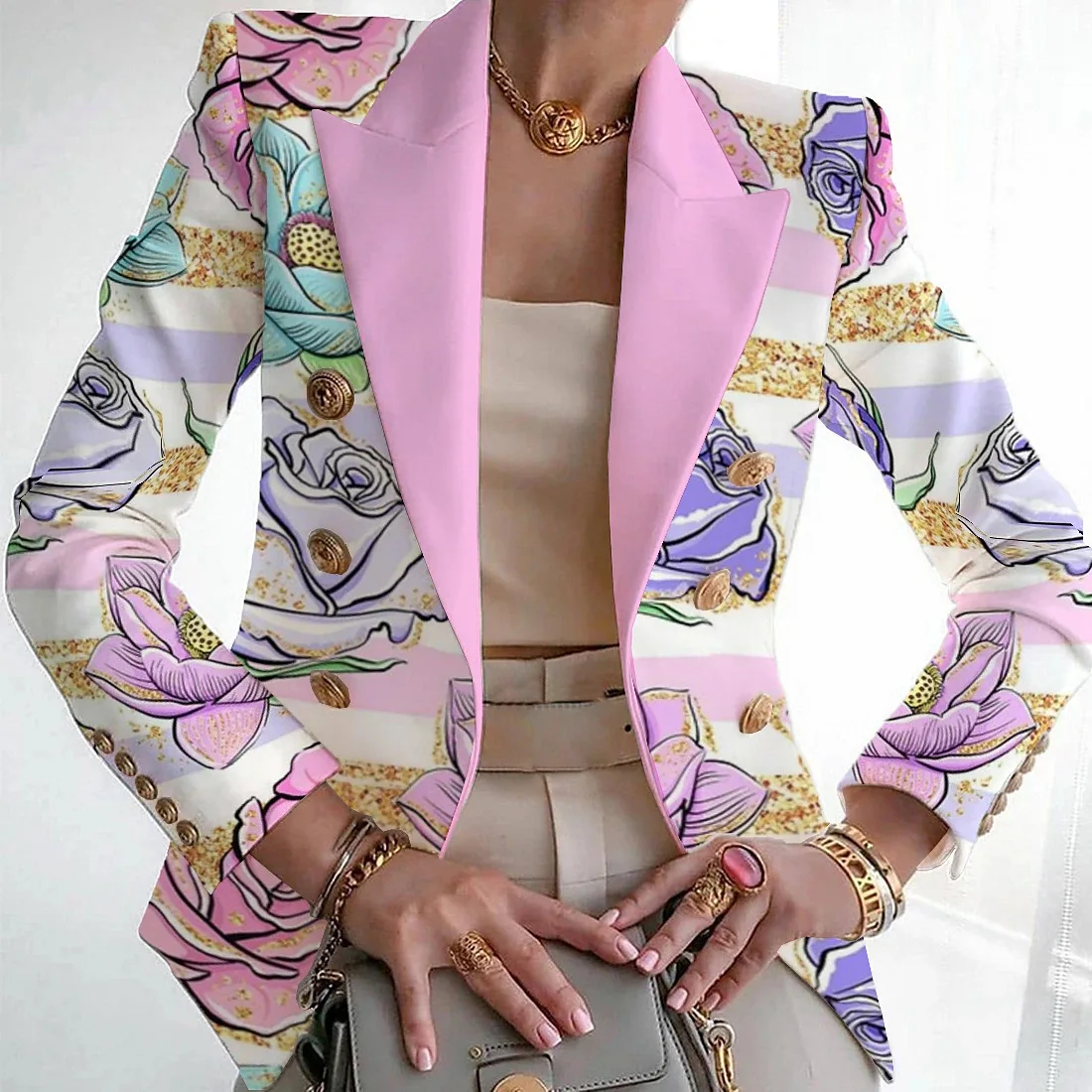 2023 Autumn Women\'s Fashion Printed Suit Fitted Small Suit Office Ladies Commuting Blazer Women