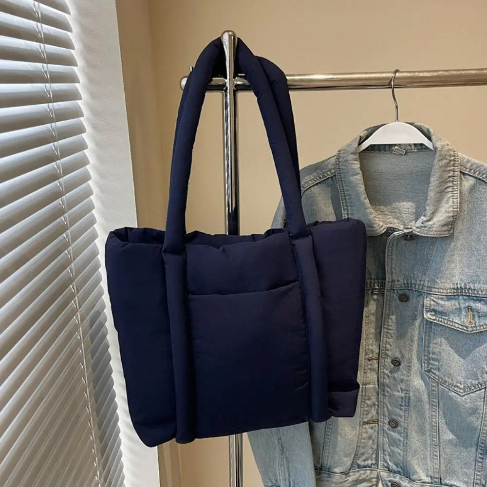 

Корейский стиль, пуховая хлопковая сумка на плечо, большая вместительная легкая сумка-тоут с хлопковой подкладкой, космическая хлопковая однотонная нейлоновая сумка