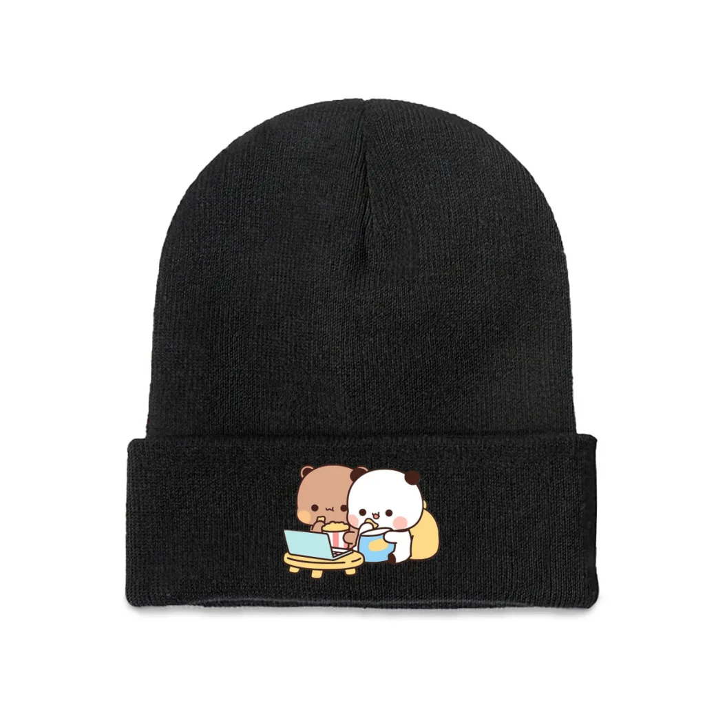 

DuDu Bear and BuBu Panda watching movie together❤️ Beanie Knitted Hat Winter Warm Outdoor Cap For Male Women