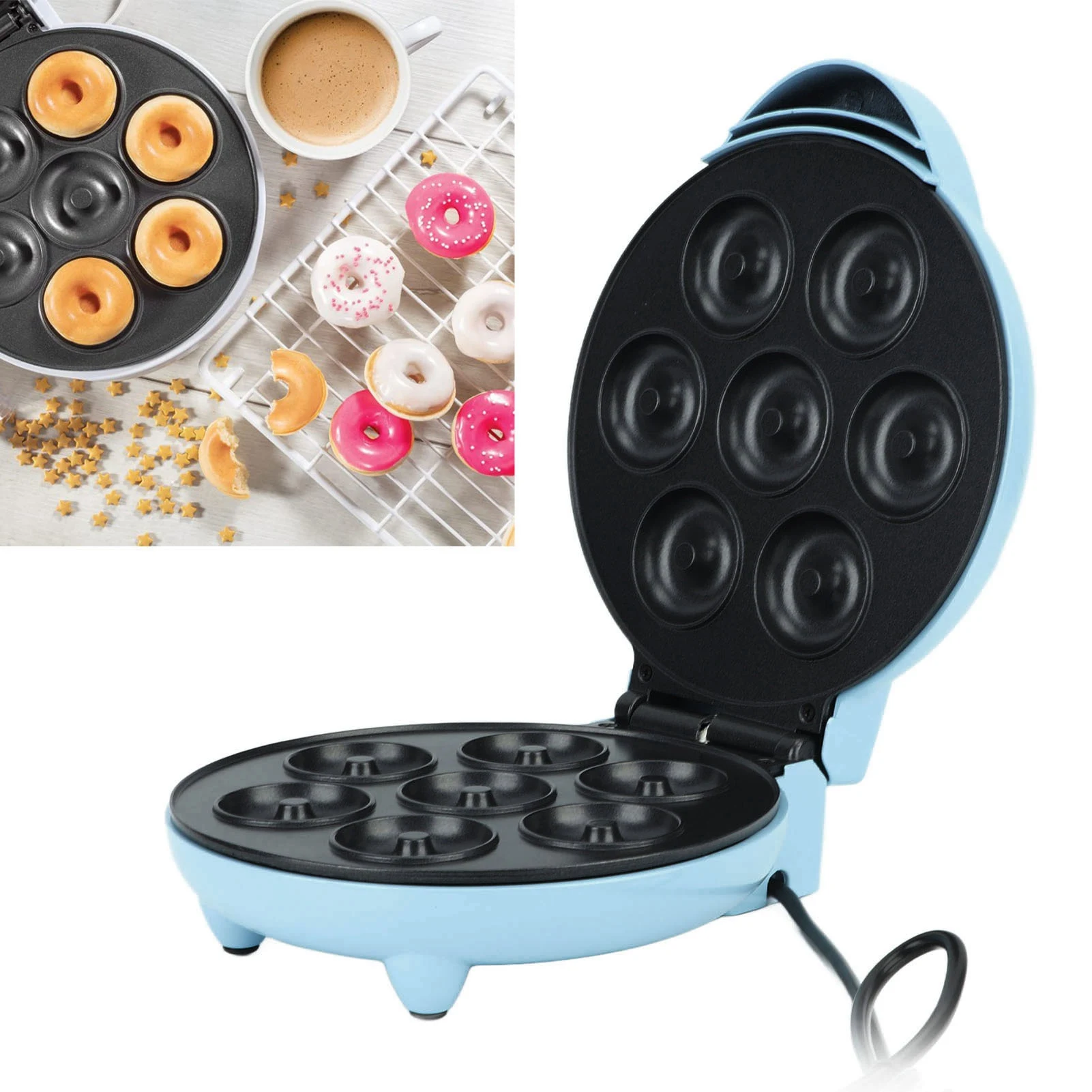 Electric Donut Maker Multifunction 7 Doughnuts Easy Release Prevent Stick Stylish Donut Maker Double Sided Heating for Kitchen