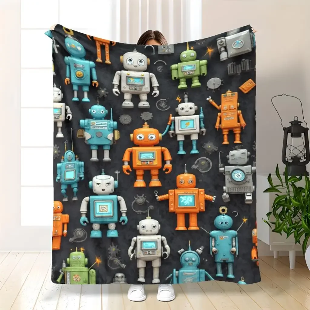 

Черный фланелевый плед-одеяло Robot, легкий, моющийся, с плотностью [X] г/м²