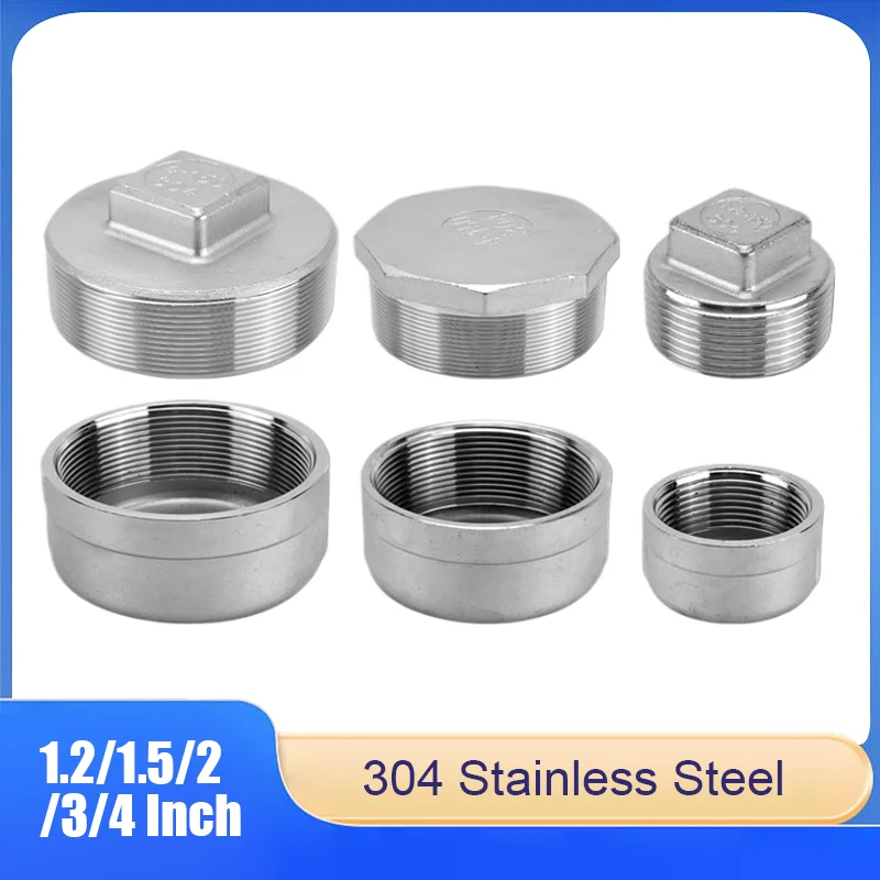 304 سدادات أنابيب مثمنة من الفولاذ المقاوم للصدأ مع خيوط داخلية/خارجية مقابس أنابيب المياه المربعة 1.2/1.5/2/3/4 بوصة #1