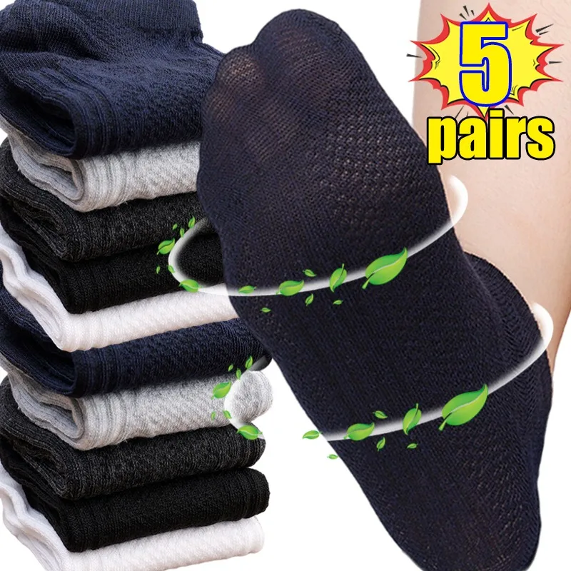 

5pairs/1set Socks for Men Summer Autumn Mesh Breathable Casual Cotton Ankle Sock Sweat-absorbing Deodorant Short Tube Socks