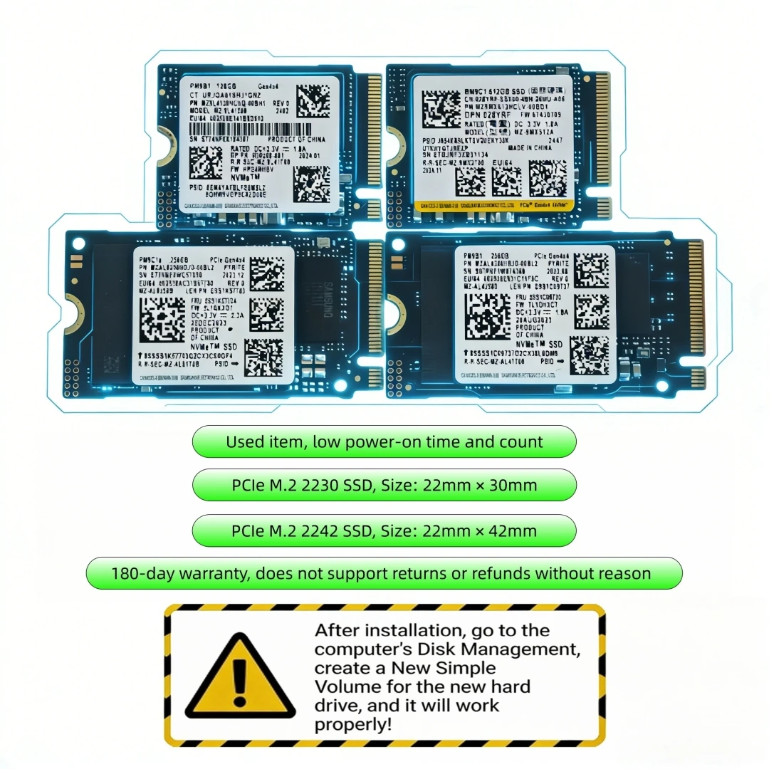 Samsung M.2 NVMe 512GB SSD 3点セット Samsung PCIe M.2 2230/2242 NVMe SSD BM9C1 512G,PM9B1 128G 256G,For