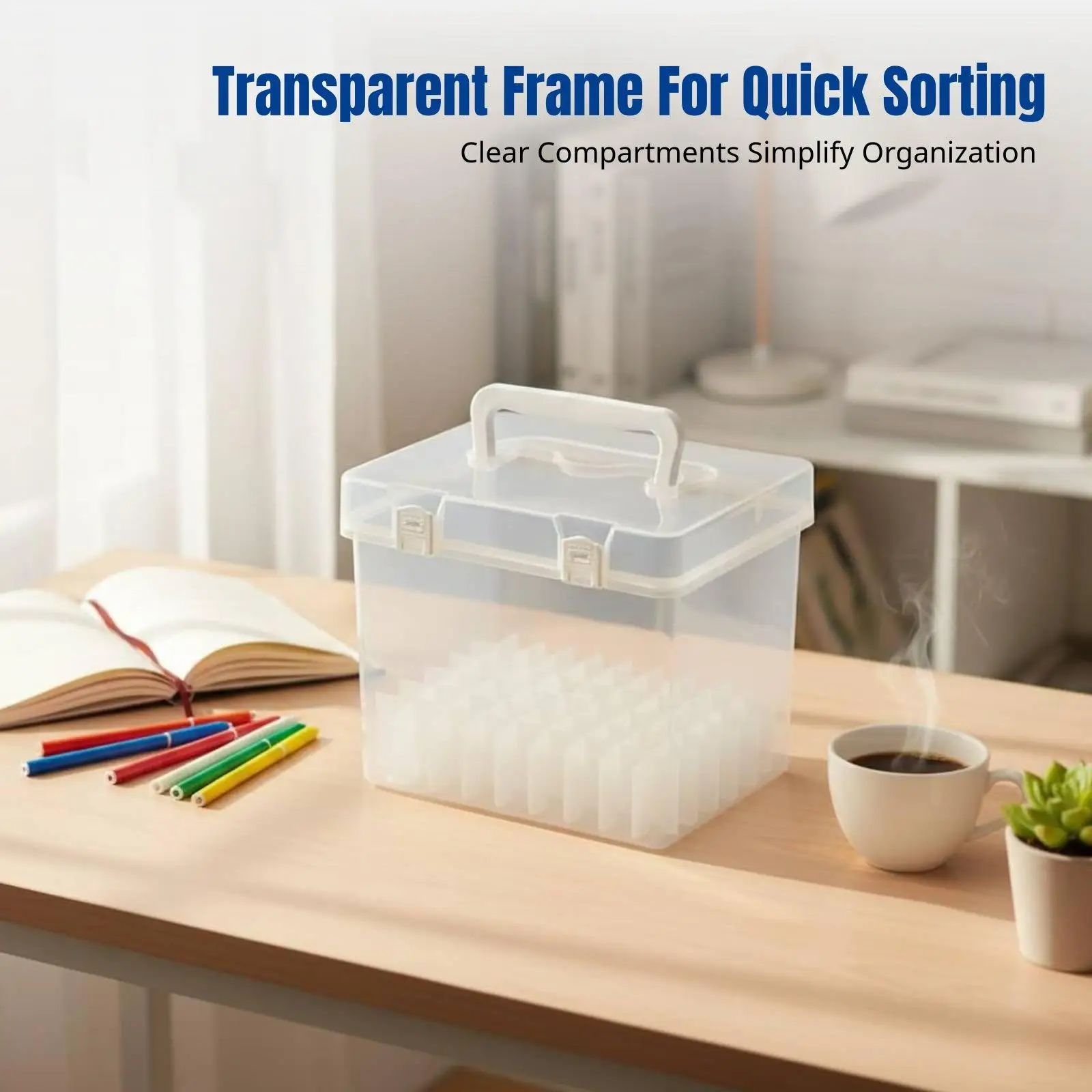 Marker Storage Box, Transparent Hard Compartment Organizer, Multi-Specification Pen Holder with Base