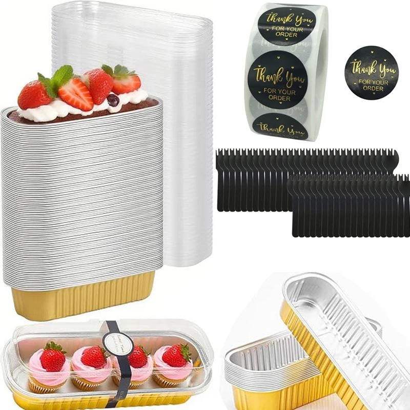 Mini moldes para pan, bandeja rectangular de papel de aluminio para hornear, sartén de papel de aluminio, molde rectangular para hornear, fiestas, picnics, regalos