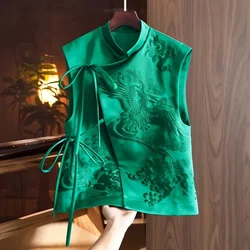 Vests for Women Vest Coat Women's Spring and Summer new National Tide Retro White Stork Embroidery Lace Chinese Style Vest Coat