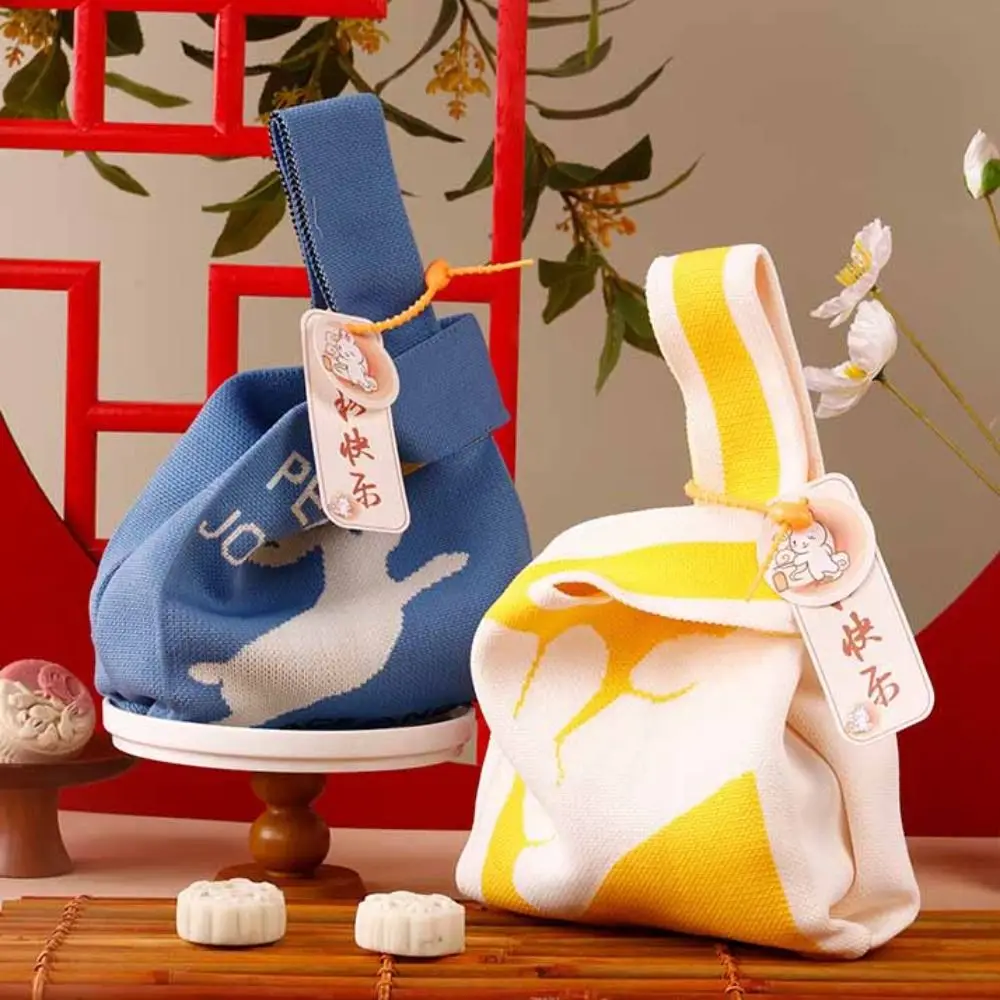 

Фестиваль середины осени, подарочная сумка для лунного пирога, большая вместительная вязаная сумка с кроликом, жилет, сумка на запястье, мини-сумка на запястье в корейском стиле с узлом