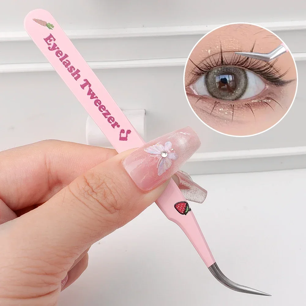 Pince à épiler en acier inoxydable pour faux cils, outil de maquillage antistatique, extension de cils, haute qualité, rose, 3D