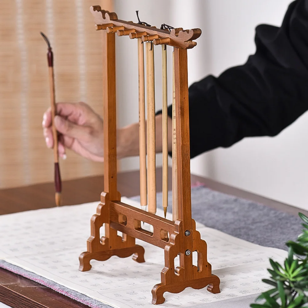 Porte-stylo chinois en bois pour peinture, étagère de support, fournitures de cadre de brosse à dents, calligraphie, 6 pièces