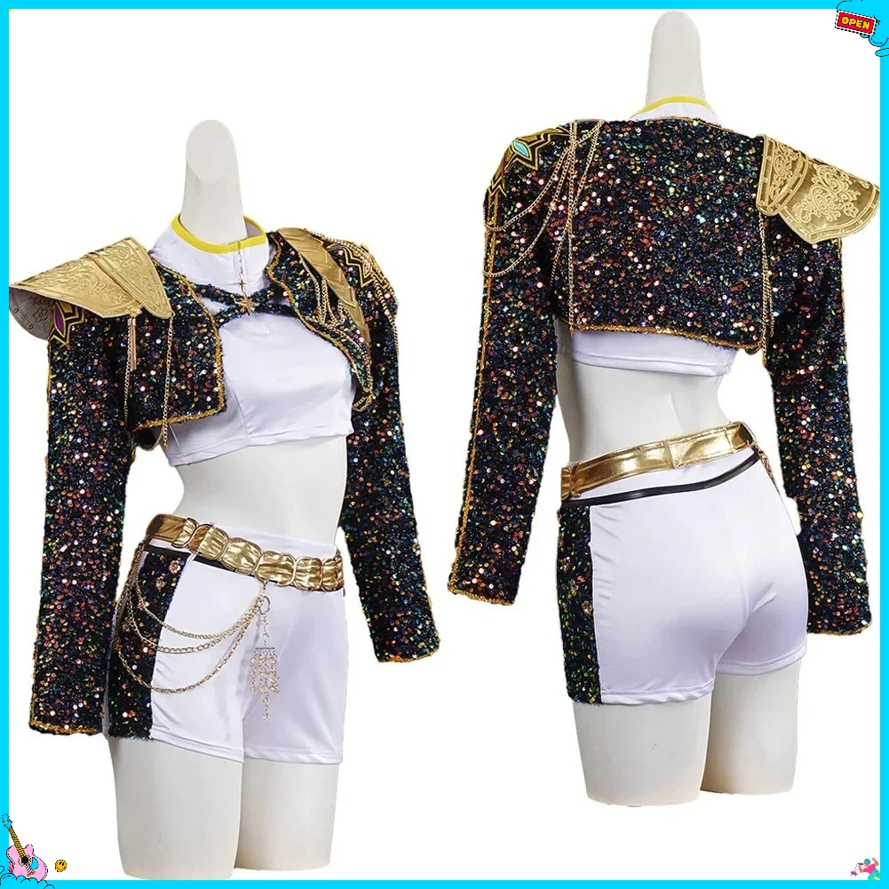 Girls Rumi Zoey Mira Cosplay KPop Demon Hunters Cosplay Costume Children Black Golden Suit Halloween Huntrix Role Playing Outfit - Image 5