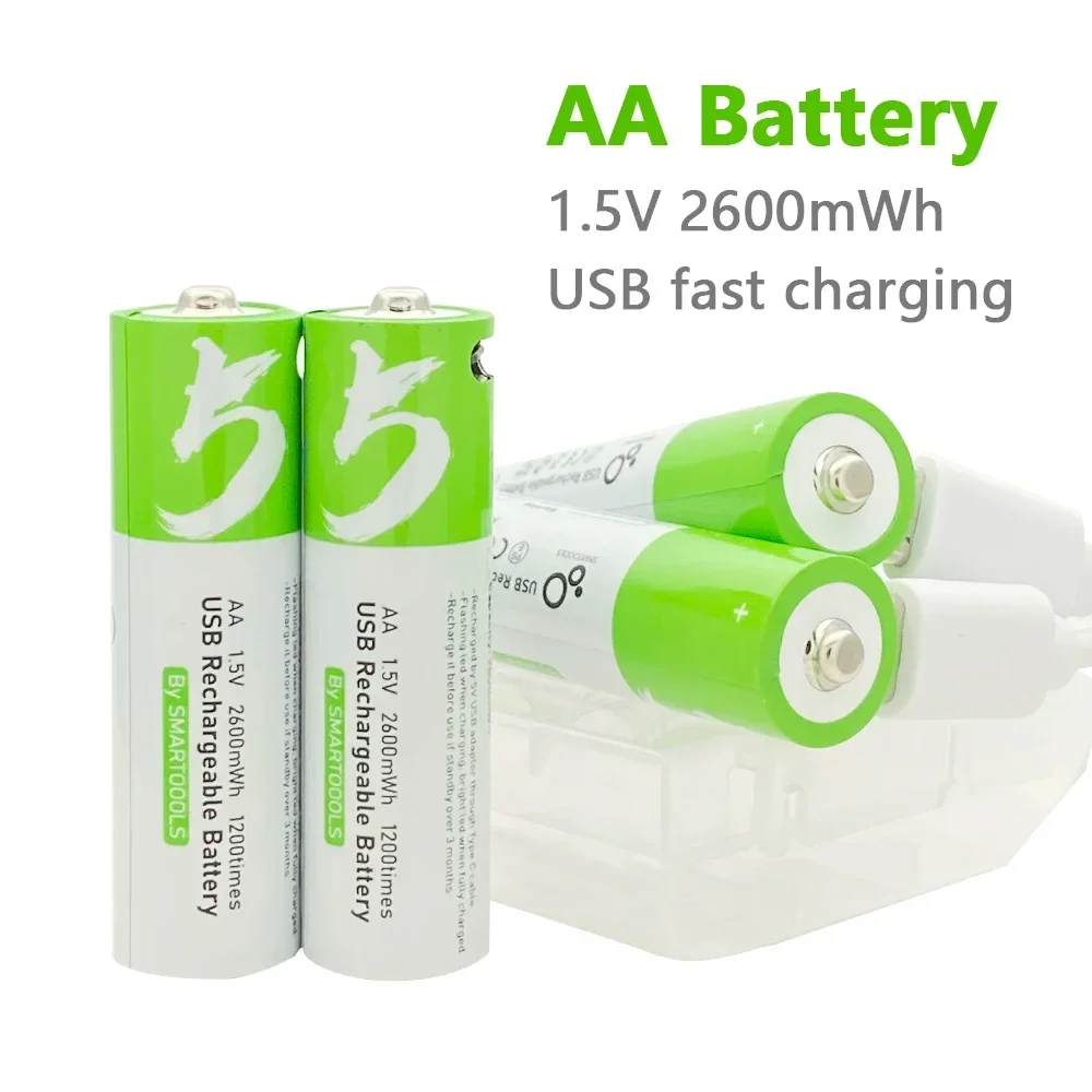 AA-Batterien, 1,5 V, 2600 mWh, wiederaufladbarer Akku für Maus, kleiner Ventilator, elektrisches Spielzeug, Fernbedienung + Typ-C-Kabel