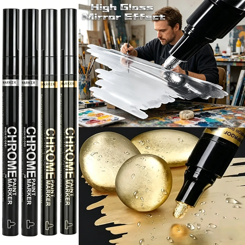 20/1Pcs 2 Colors Metallic Chrome Paint Marker, 2mm Waterproof Mirror Pen for Rock Ceramic Glass Repair, Craft Painting Supplies