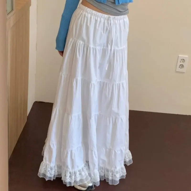 

Женская длинная юбка А-силуэта East Gate с кружевной отделкой, уникальный дизайн, повседневная, с высокой талией, из смесового хлопка, весна-лето, модная женская юбка